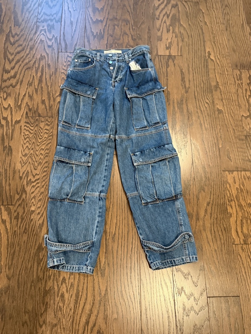 GRLFRND women's Blue Cargo Denim Relaxed Jeans